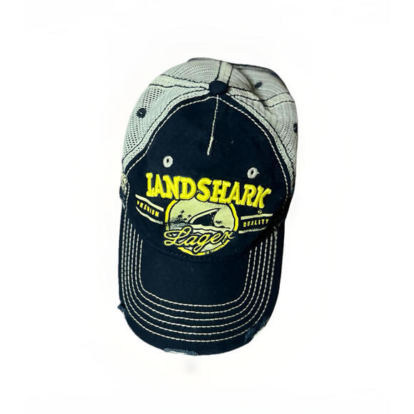 LandShark Lager Trucker Hat Navy Mesh Distressed Fins Up Adjustable OSFA - Picture 3 of 7